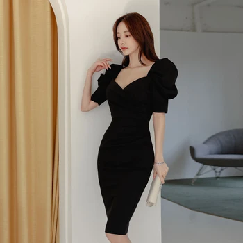 Pavasarį modelį han edition crossover v-kaklo stebėjimo hablo-burbulas rankovės aukštų juosmens auginti vieną dorovės suknelė