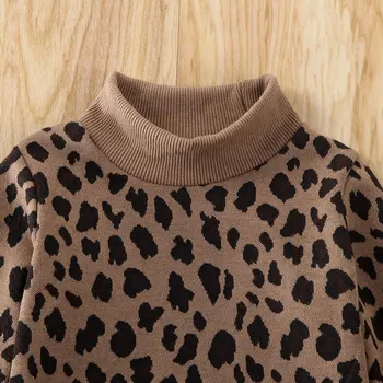 Pavasarį, Rudenį 2vnt Vaikų Mergaičių Drabužius Leopard ilgomis Rankovėmis Golfo Marškinėliai PU Odos Sijonas 1-5T Komplektus, Rinkinius