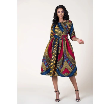 Pavasarį, Rudenį Afrikos Suknelės Moterims Dashiki Spausdinti ilgomis Rankovėmis Tuščiaviduriai Iš Nugaros Suknelė Plius Dydis Mados Afrikos Drabužius Biuras