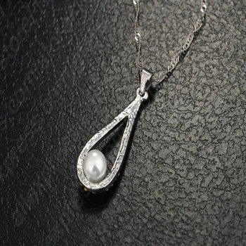 Pearl Drop Elegantiškas 925 Sterlingas Sidabro Papuošalų Rinkinys Vėrinys Pakabukas Auskarai Aksesuarai Moterims Žavesio Jubiliejų Dovana