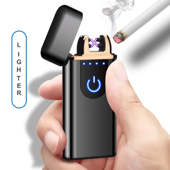 Pirštų atspaudų Touch Dual Lanko Cigarečių Degiklio Baterija, LED Ekranas, USB Elektroninis Žiebtuvėlis Vėjo Lanko Lengvesni Lašas Laivybos