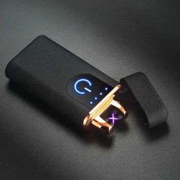 Pirštų atspaudų Touch Dual Lanko Cigarečių Degiklio Baterija, LED Ekranas, USB Elektroninis Žiebtuvėlis Vėjo Lanko Lengvesni Lašas Laivybos