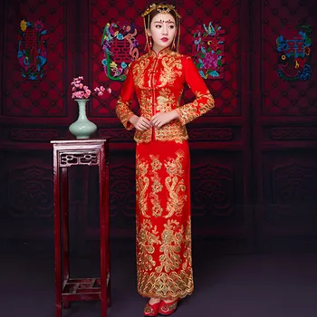 Plius Dydis 4XL Šiuolaikinės Cheongsam Raudona Qipao Ilgai Tradicinės Kinų Vestuvių Suknelė Rytų Stiliaus Suknelės Kinijos Drabužių Parduotuvė
