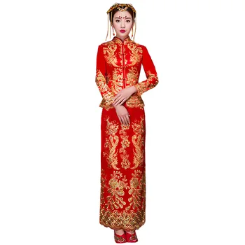 Plius Dydis 4XL Šiuolaikinės Cheongsam Raudona Qipao Ilgai Tradicinės Kinų Vestuvių Suknelė Rytų Stiliaus Suknelės Kinijos Drabužių Parduotuvė