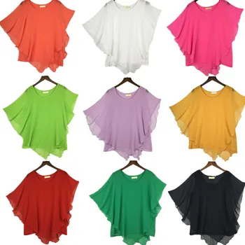 Plius dydis S-4XL 5XL 6XL Vasarą Moterys Šifono Palaidinės Kovos šifono Rankovėmis marškinėliai blousas marškinėliai,18 spalva vestidos atsitiktinis marškinėliai