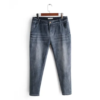 Plius dydžio džinsus Pavasario 2020 elastinga devynių taškų kelnes vidurio didelis juosmens antblauzdžiai mados džinsus， Tinka nutukusiems, ma ' am