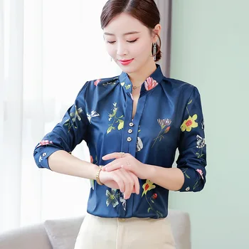 Plus Size Pavasario 2020 Ilgomis Rankovėmis Šifono Palaidinė Korėjos Atsitiktinis Moterų Streetwear Marškiniai, Elegantiškas Biuras Marškinėliai, Ponios Spausdinti Viršūnės