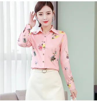 Plus Size Pavasario 2020 Ilgomis Rankovėmis Šifono Palaidinė Korėjos Atsitiktinis Moterų Streetwear Marškiniai, Elegantiškas Biuras Marškinėliai, Ponios Spausdinti Viršūnės