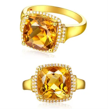 Prabanga aikštėje citrinas rašė brangakmenių, deimantų Žiedai moterims femme 18k aukso spalvos, didelis, kristalų, brangakmenių anillos papuošalai bague bijoux