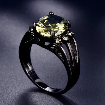 Prabanga Moterų Alyvuogių Žalia Krištolo Akmens Papuošalai Žavesio 14KT Juodojo Aukso Vestuviniai Žiedai Moterims Skanėstas Ovalo formos Cirkonis Vestuvinis Žiedas