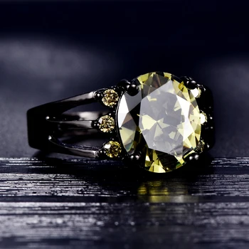 Prabanga Moterų Alyvuogių Žalia Krištolo Akmens Papuošalai Žavesio 14KT Juodojo Aukso Vestuviniai Žiedai Moterims Skanėstas Ovalo formos Cirkonis Vestuvinis Žiedas