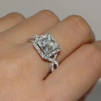 Prabanga Princesė iškirpti 3ct Lab Deimanto Žiedas 925 sterlingas sidabro Bijou Dalyvavimas Vestuvių juostoje Žiedai, Moterų Nuotakos Žavesio Papuošalai