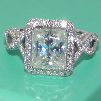 Prabanga Princesė iškirpti 3ct Lab Deimanto Žiedas 925 sterlingas sidabro Bijou Dalyvavimas Vestuvių juostoje Žiedai, Moterų Nuotakos Žavesio Papuošalai