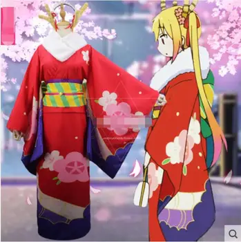 Praleisti Kobayashi ' s Dragon Tarnaitė cosplay Dragon animacinių filmų mielas Japonijos Helovinas naujųjų metų kimono Kostiumai Lolita Rinkiniai, chalatas