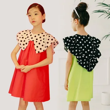Prekės Mergaičių Suknelė Vasaros 2020 korėjos Medvilnės Vaikai Suknelė Mergaitėms Dot Baby Princess Dress Didelis Apykaklės Vaikų Sundress,#5084