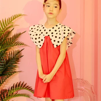 Prekės Mergaičių Suknelė Vasaros 2020 korėjos Medvilnės Vaikai Suknelė Mergaitėms Dot Baby Princess Dress Didelis Apykaklės Vaikų Sundress,#5084