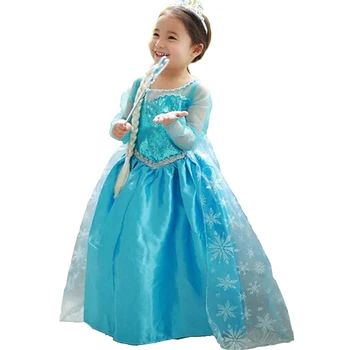 Princesė Elsa Suknelė Mergaitėms Sniego Karalienė Elsa Anna Cosplay Kostiumų Kid ' s Halloween Party Dress Vaikams Visiškai-line Kietas