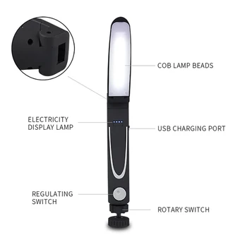 Pritemdomi COB Lankstymo Darbo Lemputė su Magnetu LED Multi-funkcija Lempa USB jungtį, Kempingas, Lauko Portable LED Žibintuvėlis