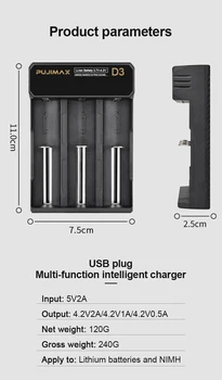 PUJIMAX 3-solt 18650 baterija, įkroviklis, USB laidas, greito įkrovimo 26650 18350 14500 26500 22650 Li-ion Įkraunama Baterija įkroviklis