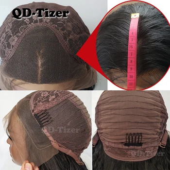 QD-Tizer 13*4 Vandens Banga Syntheitc Ombre Plaukų Spalva Glueless Sintetinių Atsparios Karščiui, Nėriniai Priekiniai Perukai Su Kūdikio Plaukų