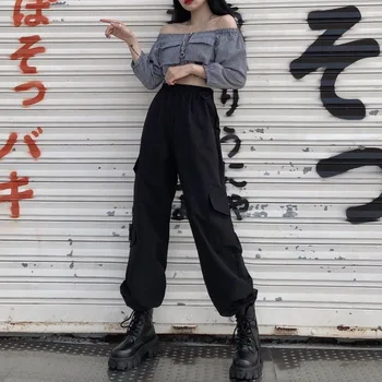 QWEEK Harajuku Goth Krovinių Kelnės Moterų Plius Dydis Hip-Hop Juodos Kelnės Jauni Mados korėjos Stilius Laisvas Kelnes Negabaritinių Kelnės
