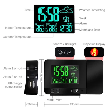 Radijo Contraolled Projekcija Oras Stotis Spalvingas LCD Ekranas USB Orų Prognozė Belaidis Lauko Temperatūros Jutiklis