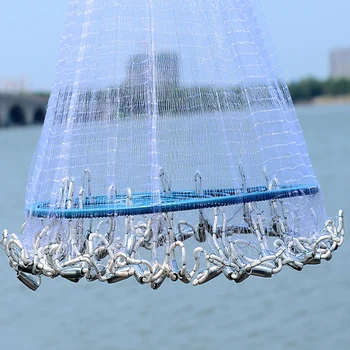 Ranka Mesti Net 300cm-540cm žvejybos tinklas vienagijų siūlų iš Nailono, Vielos Medžiagos, Aliuminio arba Mėlynos spalvos Plastiko Žiedas Lankstymo Tinklo