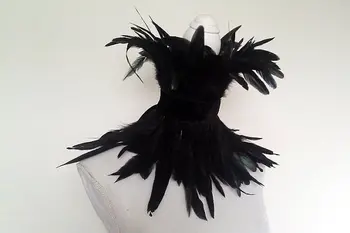 Rankų darbo Gothic black gaidžio plunksna, antkaklis, # FC635