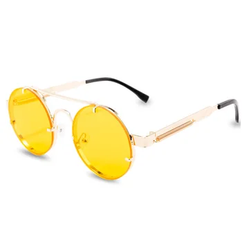 Raundas Steampunk Akiniai nuo saulės Prekės ženklo Dizainas Vyrai Moterys Metal Punk Saulės akiniai Derliaus Sunglass UV400 Atspalvių Akių Gafas de Sol