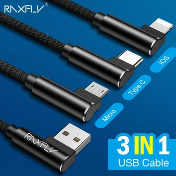 RAXFLY 3 in 1 USB Kabelis Samsung Note 8 S9 Vienas plius 5t 6 Micro USB Kabelis Apšvietimas, USB C Tipo Kabelio 
