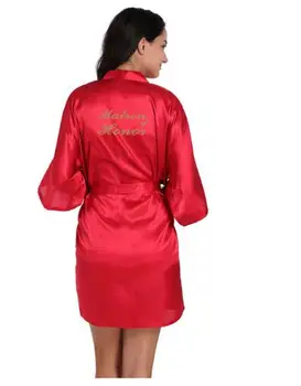 RB91 2017 Mados Šilko Nuotakos Motinos Chalatas su Aukso Raidė Sexy Moterys Trumpas Satino Vestuvių Kimono Sleepwear ruoškitės Rūbeliai