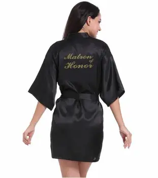 RB91 2017 Mados Šilko Nuotakos Motinos Chalatas su Aukso Raidė Sexy Moterys Trumpas Satino Vestuvių Kimono Sleepwear ruoškitės Rūbeliai