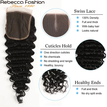 Rebecca Brazilijos Giliai Banga Plaukai Ryšulius Su Uždarymo Remy Žmogaus Plaukų Audžia 3 Ryšulius Giliai Banga Uždaryti
