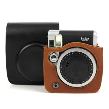 Retro Juoda Ruda PU Odos Fotoaparato Krepšys Case Cover Už Fuji Fujifilm Instax Mini 90 Mini90 su Shoudler Dirželis