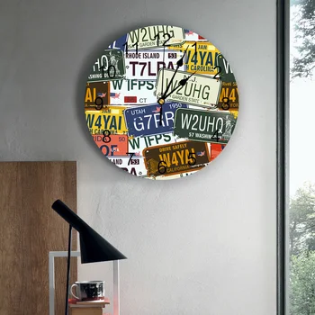 Retro Metalo Automobilių Licenciją Plokštelės Sienos Laikrodį, Modernaus Dizaino Namų Kambarį 