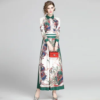 Riešo Rankovės Pasukite Žemyn Apykaklės Seksualus Gėlių Drugelis Spausdinti Suknelė 2020 Moterų Aukšto Juosmens Slim-line Elegantiškas Ilgas, Maxi Suknelė