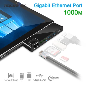 Rocketek usb 3.0 HUB kortelių skaitytuvas 4K HDMI suderinamus Gigabit Ethernet adapterį, SD/TF micro SD 