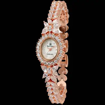 Royal Crown Papuošalai Moterų Žiūrėti Šakės Nustatymas Kubinis Cirkonis Prabangus Visiškai Kristalų perlamutras Lady Laikrodis Mergina Dovanų Dėžutėje