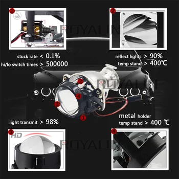 ROYALIN Automobilių Bi Xenon Mini 1.8 Metalo Objektyvo 12V HID Žibintų Projektorių Lempos H4, H7, Universalus Auto Motercycle Šviesos Mokymai 