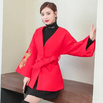 Rudenį 2020 M. Žiemos Moterys Kinų Stiliaus Viršutiniai Drabužiai Varčias Diržo Ponios Pagrindinio Dangomis, Elegantiška Siuvinėjimas Rankovės Prekės Ženklo Striukė Plius Dydis