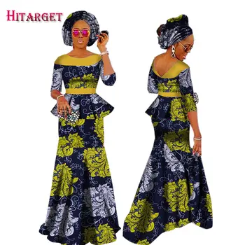 Rudenį Afrikos Suknelės Moterims Privačių Užsakymą Moterys Afrikos Dashiki Sijonas Set+Galvos Skara 3 Gabalus Drabužių pritaikoma WY1630