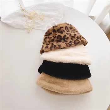Rudenį ir Žiemą Triušio Kailio Leopard juodai baltą Skrybėlę Vaikų korėjos Vaikų Bucket Hat 2-7Y Žvejys Kūdikių Skrybėlę Pliušinis Kibiro Kepurę