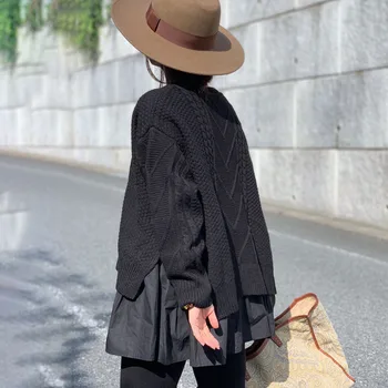 Rudenį Long Sleeve Black Moterų Megztinis Korėjos Mados Ruffles Kratinys Puloveris Viršūnes Harajuku Negabaritinių Marškinėlius Streetwear