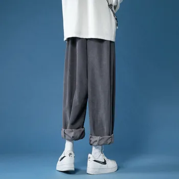 Rudenį Medvilnė Velvetas Kelnės, vyriškos Mados Retro Plataus kojų Kelnės Vyrams Streetwear Prarasti Hip-hop Tiesiai Atsitiktinis Pants Mens M-5XL