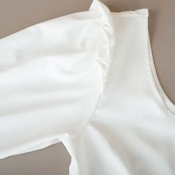 Rudenį Naujų Mados Vientisos Baltos Moteris Seksuali Peties Palaidinės Sluoksniuotos Ilgomis Rankovėmis Kratinys Elegantiškas Marškinėliai