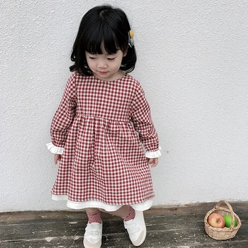Rudenį, Vaikams, Drabužiai, Japonų Stiliaus Medvilnės Skalbiniai Kūdikių Merginos Princesė Suknelė Dryžuota Ruffles Rankovėmis Vaikams Laisvalaikio Suknelės