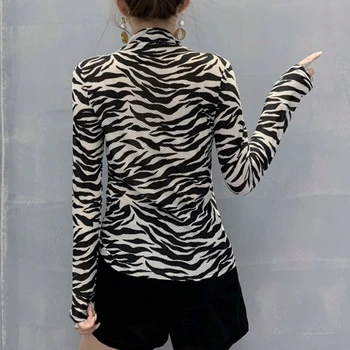 Rudenį, Žiemą Europos Drabužius T-shirt Mados Seksualus Zebras Spausdinti Moterų Viršūnių Ropa Mujer Su Karoliai Visas Rungtynes Tees 2020 T09118L
