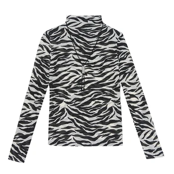 Rudenį, Žiemą Europos Drabužius T-shirt Mados Seksualus Zebras Spausdinti Moterų Viršūnių Ropa Mujer Su Karoliai Visas Rungtynes Tees 2020 T09118L