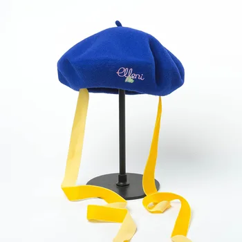 Rudenį, žiemą naujas išsiuvinėti tvarstis vilnos beretė dailininko skrybėlę ponios mados šiltas vilnonis Geltonas diržas beretės skrybėlę