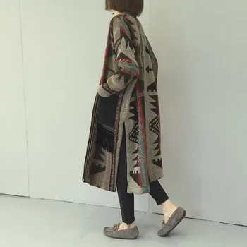 Ruduo Ilgas Vilnos Paltai Moterims Korėja Elegantiška Panele Boho Kutas Megzti Džemperis Cardigan Paltas Žiemos Atsitiktinis Mados Outwear